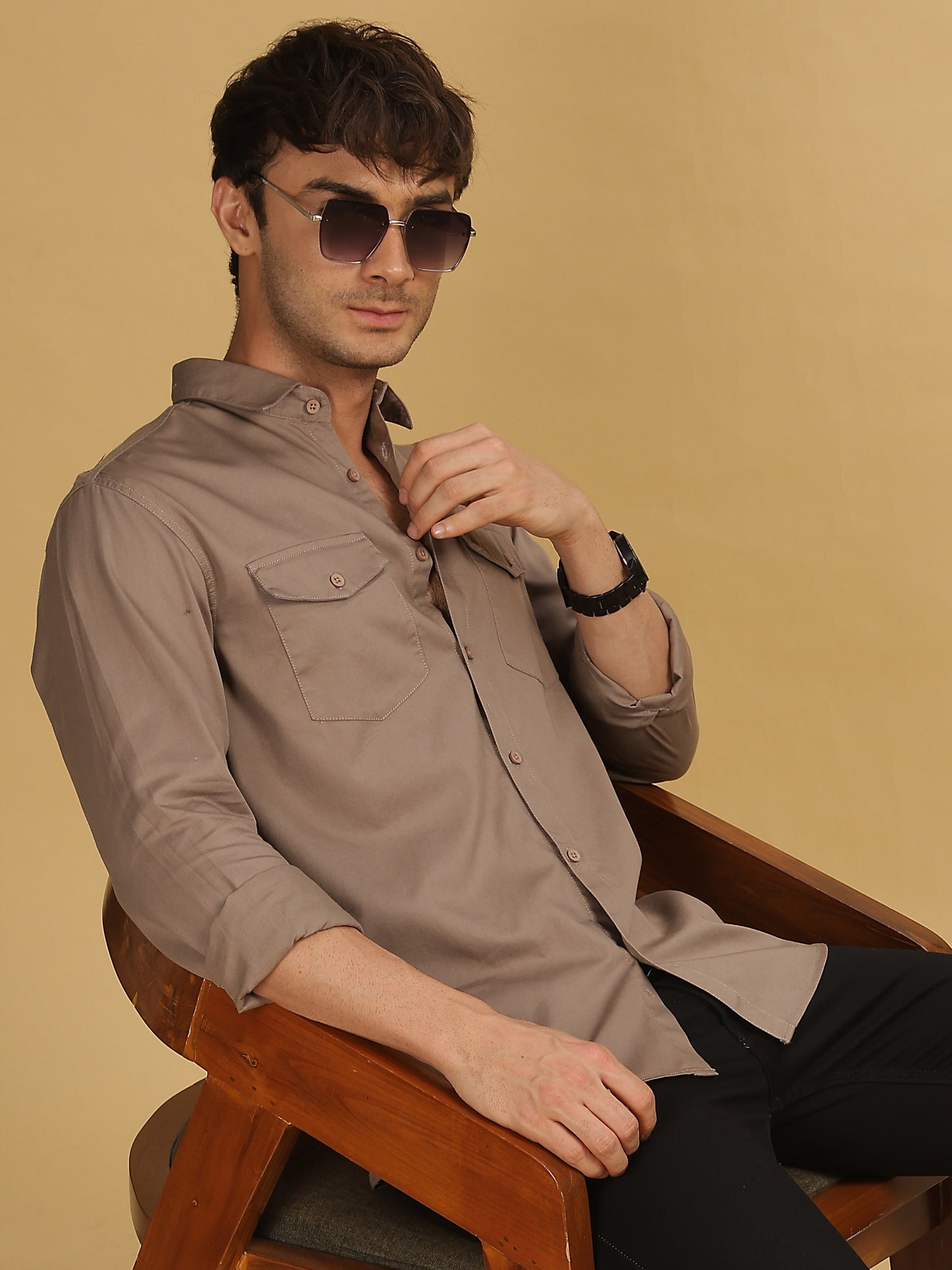 Double Pocket Light Brown Shirt for Men