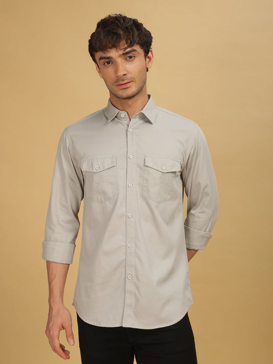 Double Pocket Light Grey Shirt for Men