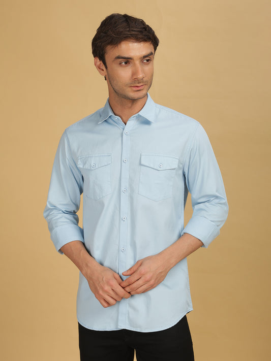 Double Pocket Sky Blue Colour Shirt for Men