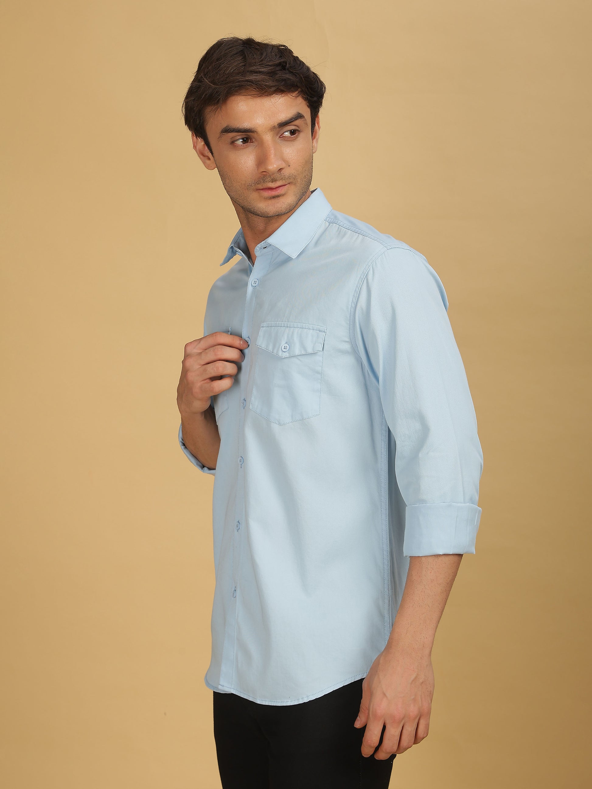Double Pocket Sky Blue Colour Shirt for Men