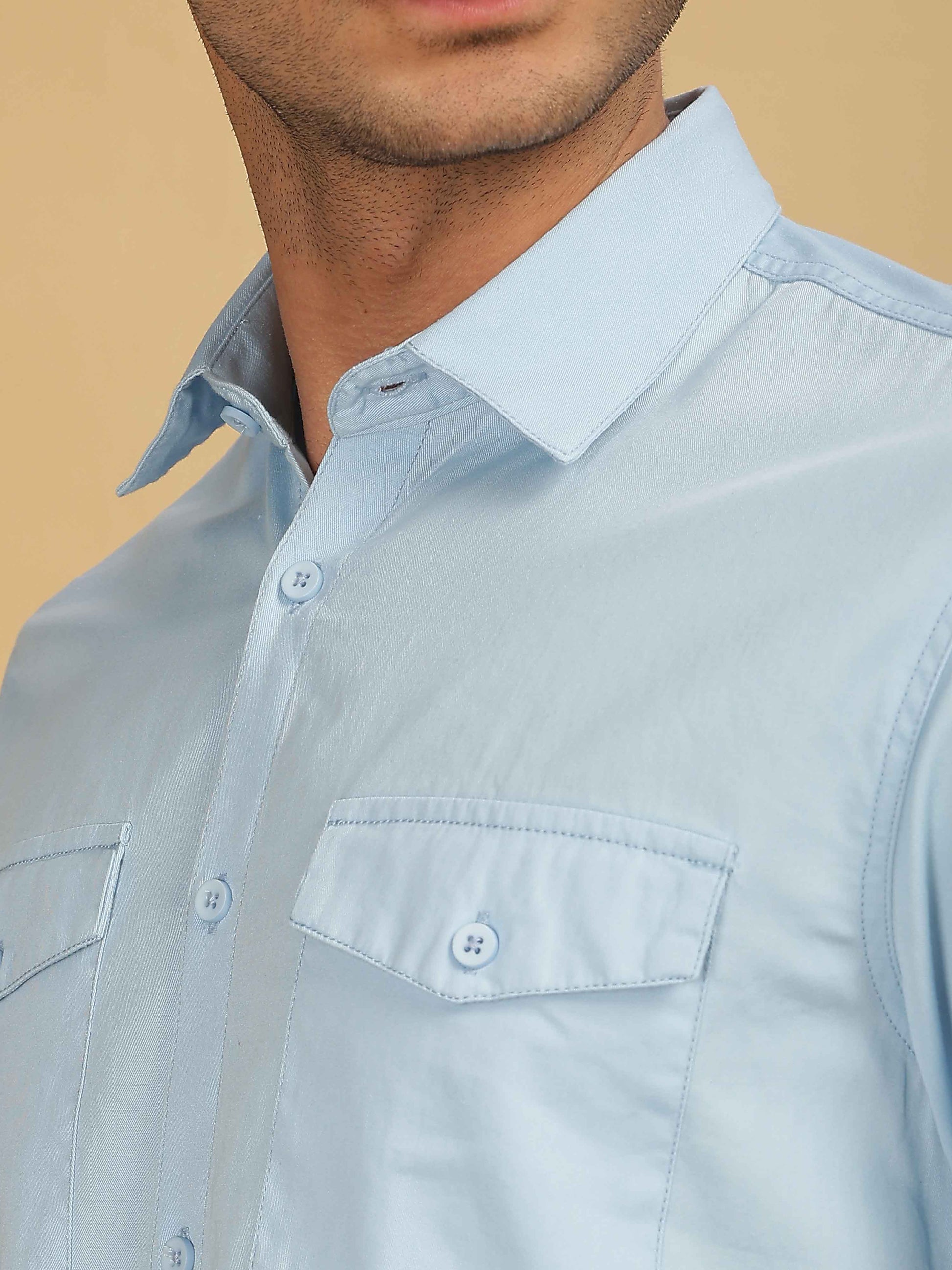 Double Pocket Sky Blue Colour Shirt for Men