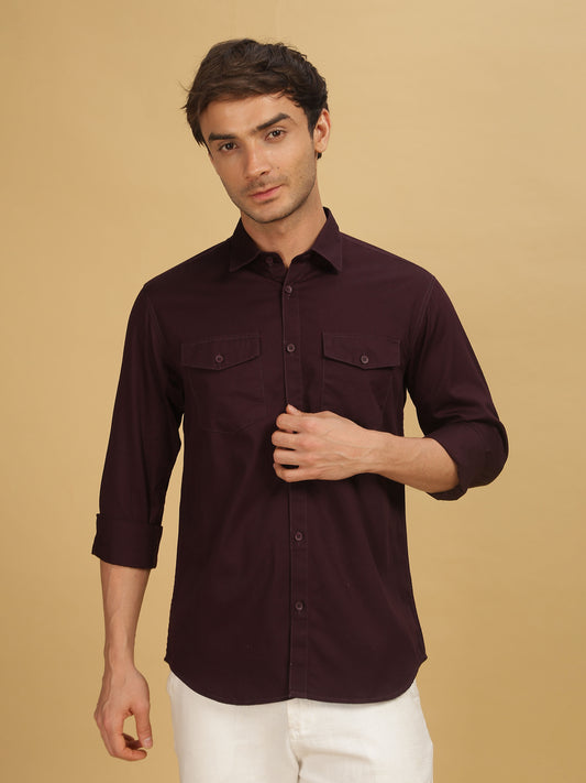 Double Pocket Maroon Colour Shirt for Men