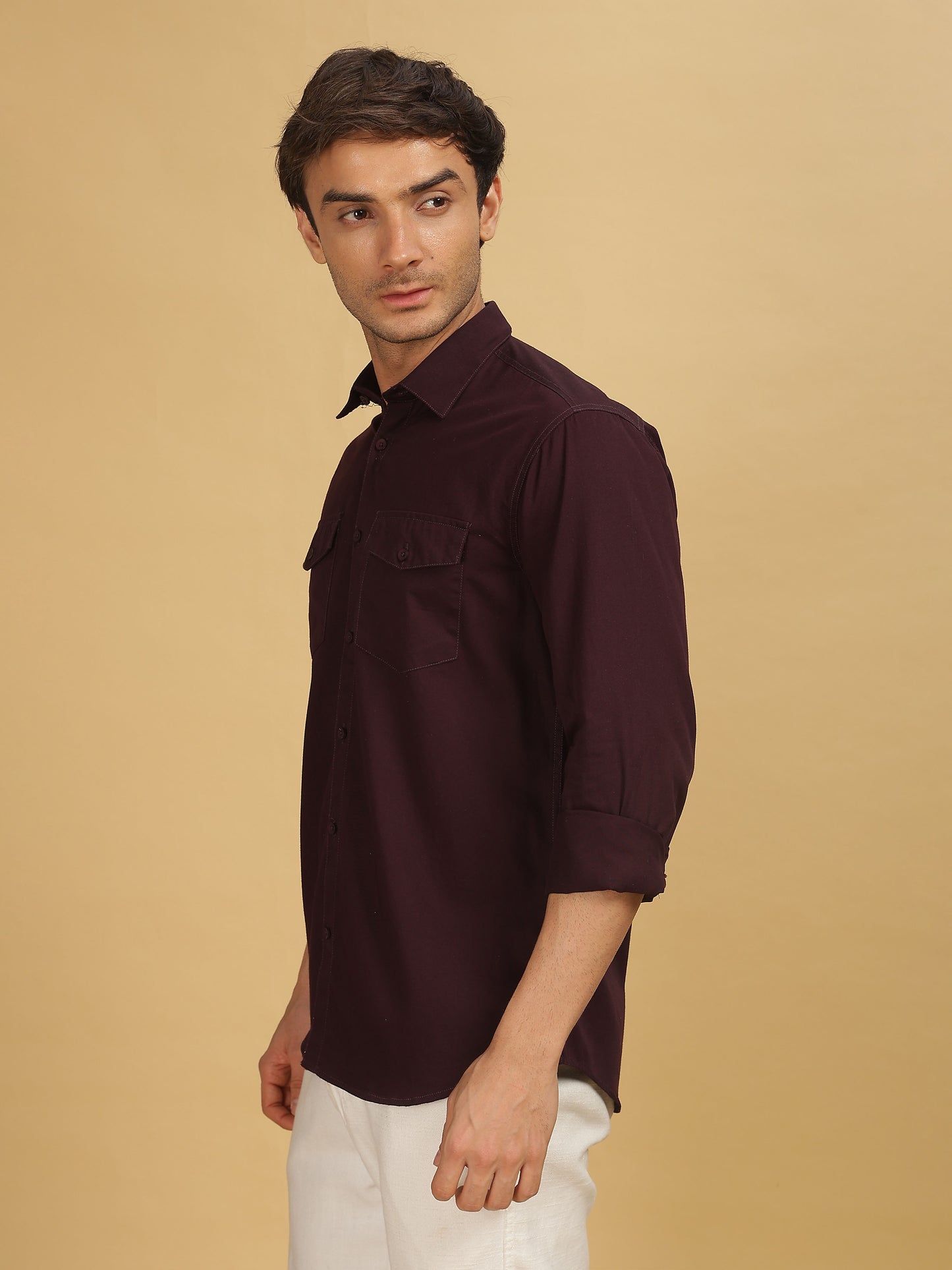 Double Pocket Maroon Colour Shirt for Men