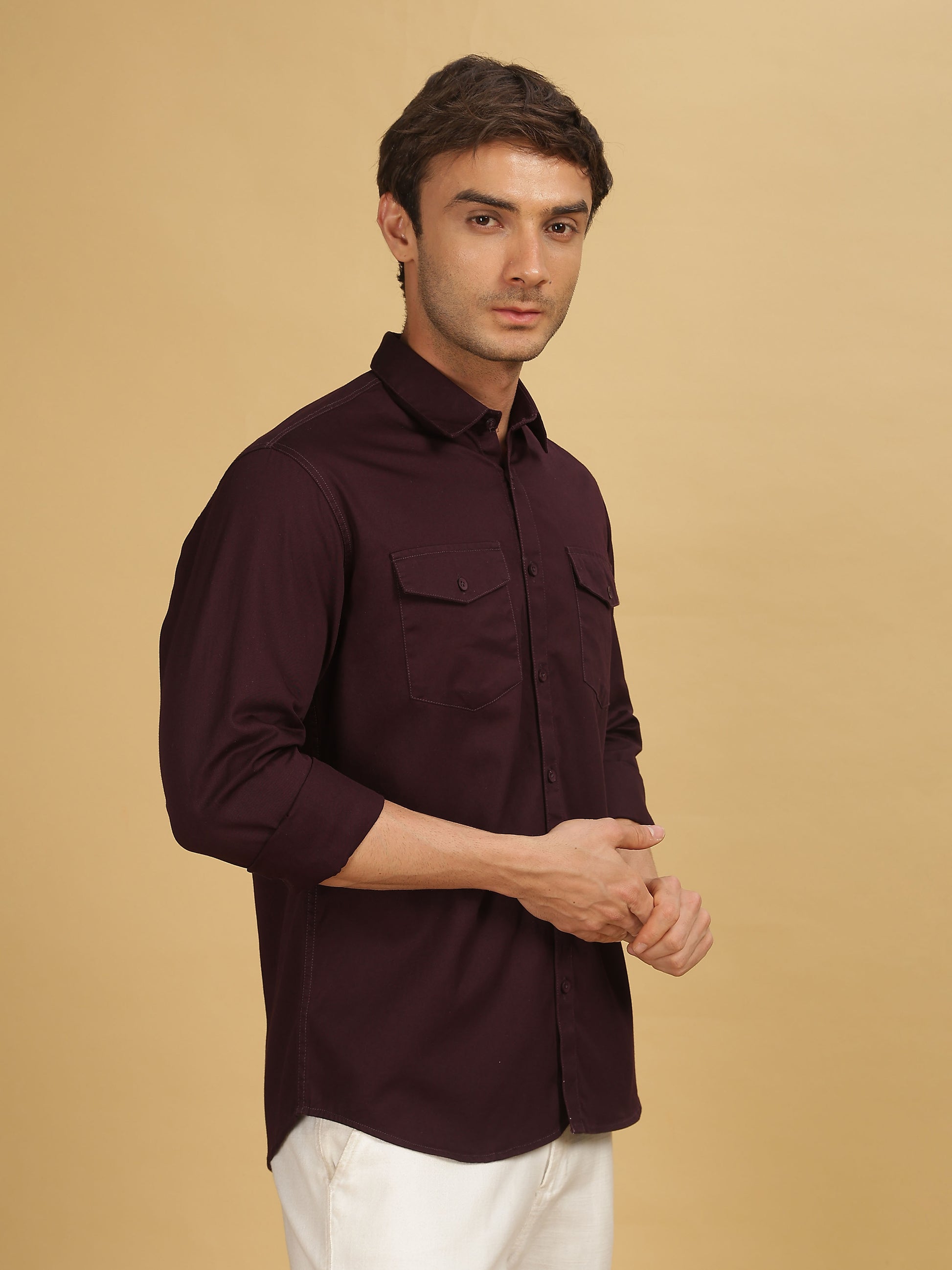 Double Pocket Maroon Colour Shirt for Men