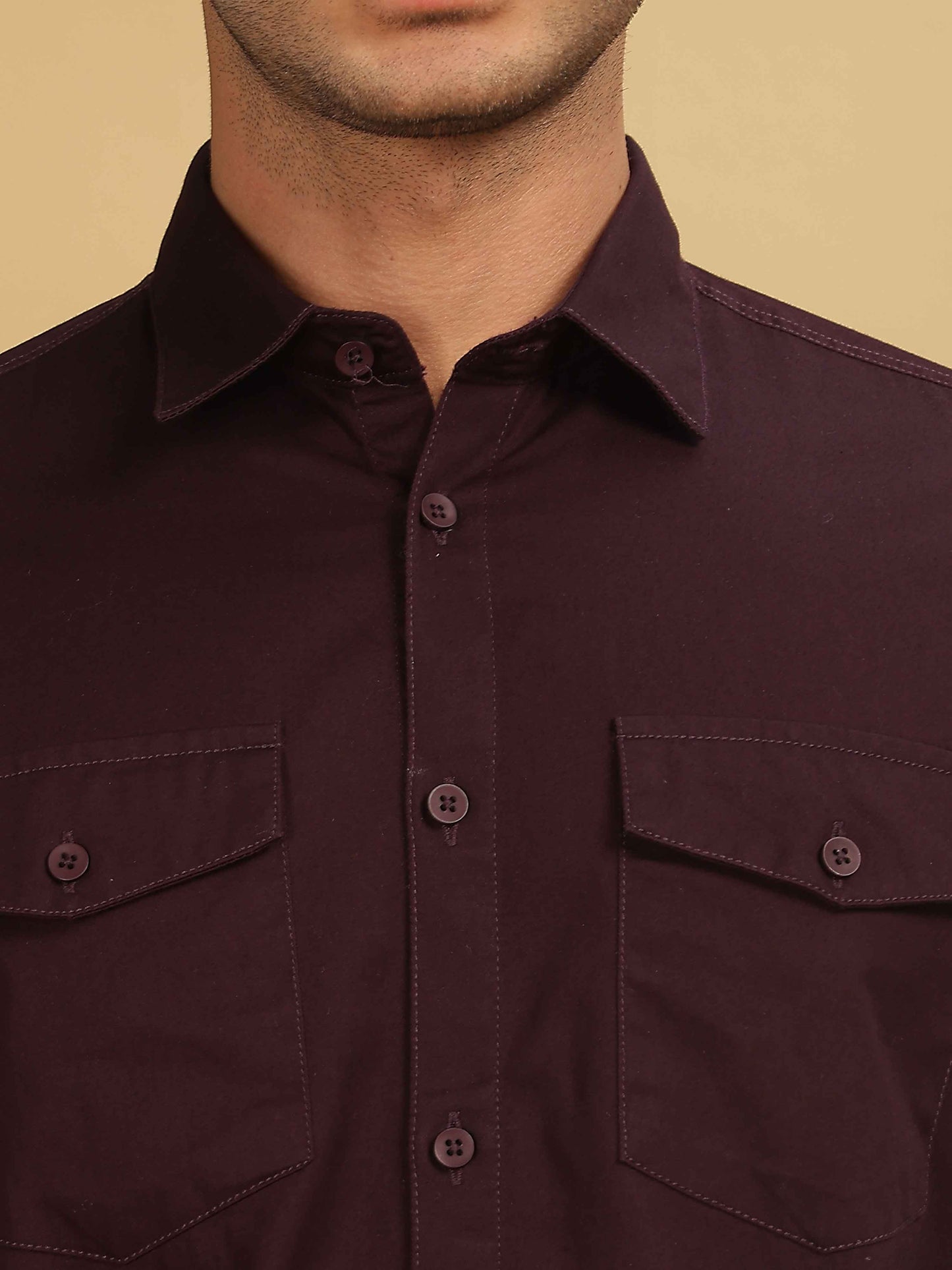 Double Pocket Maroon Colour Shirt for Men
