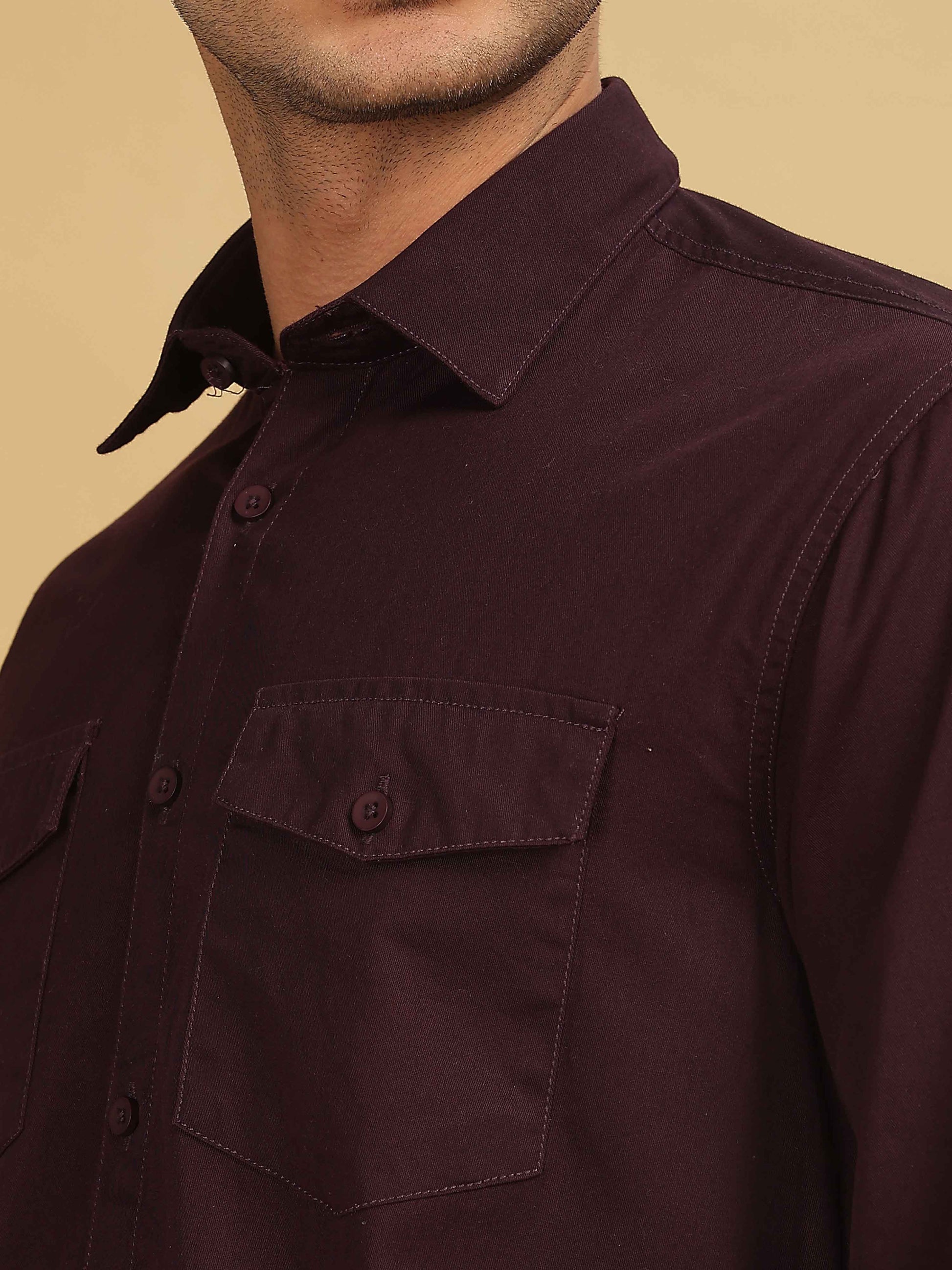 Double Pocket Maroon Colour Shirt for Men