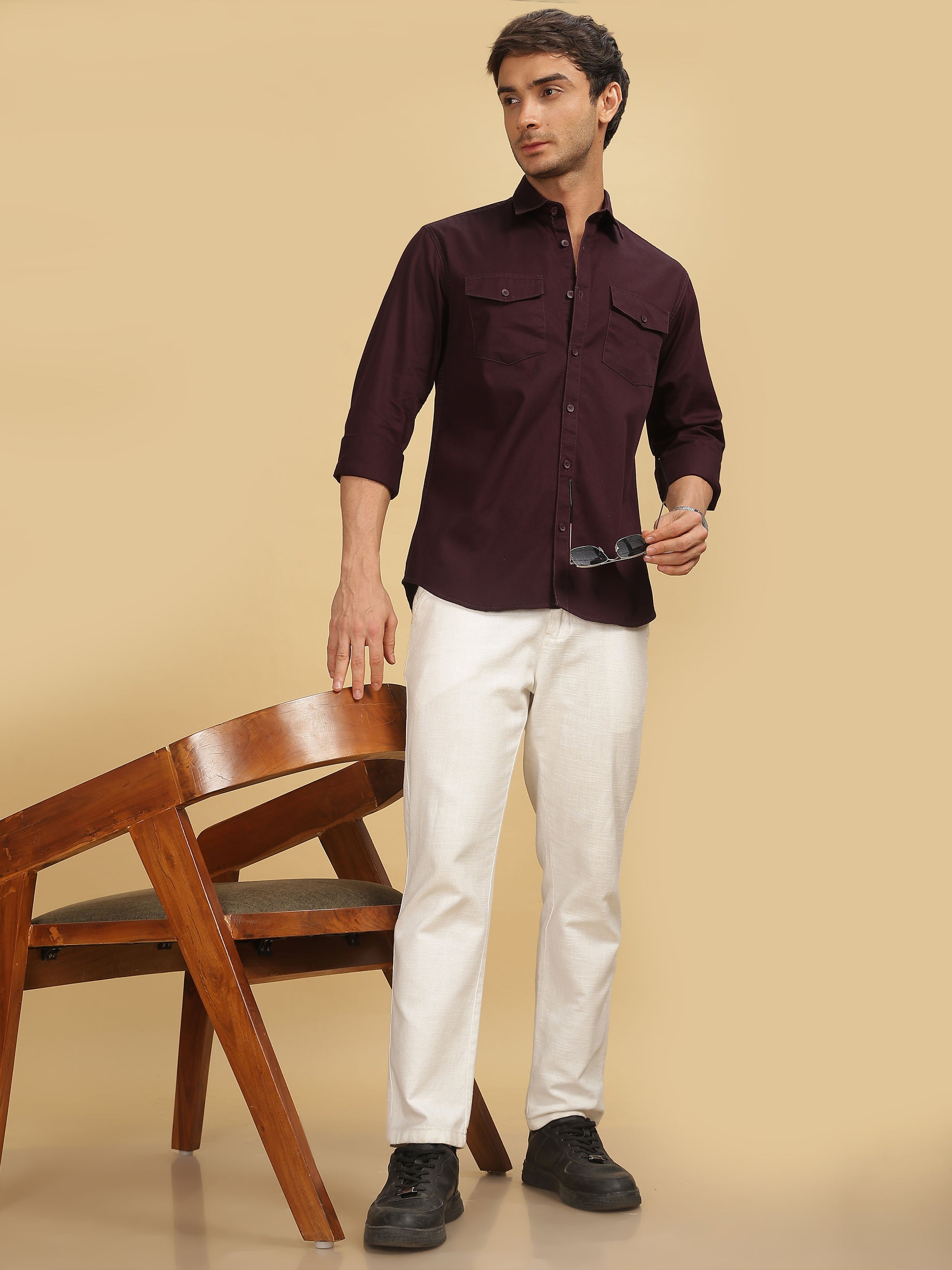 Double Pocket Maroon Colour Shirt for Men