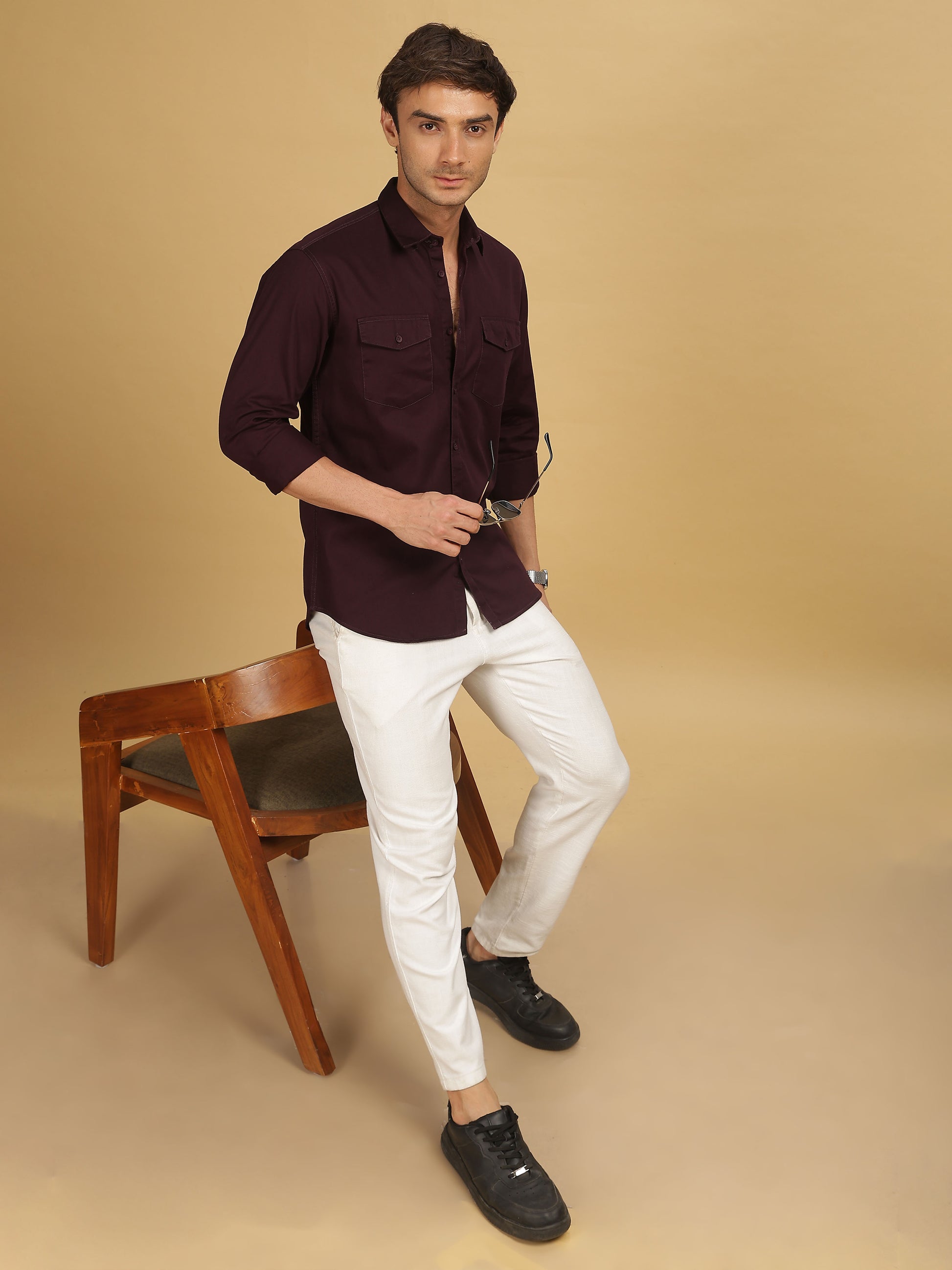 Double Pocket Maroon Colour Shirt for Men