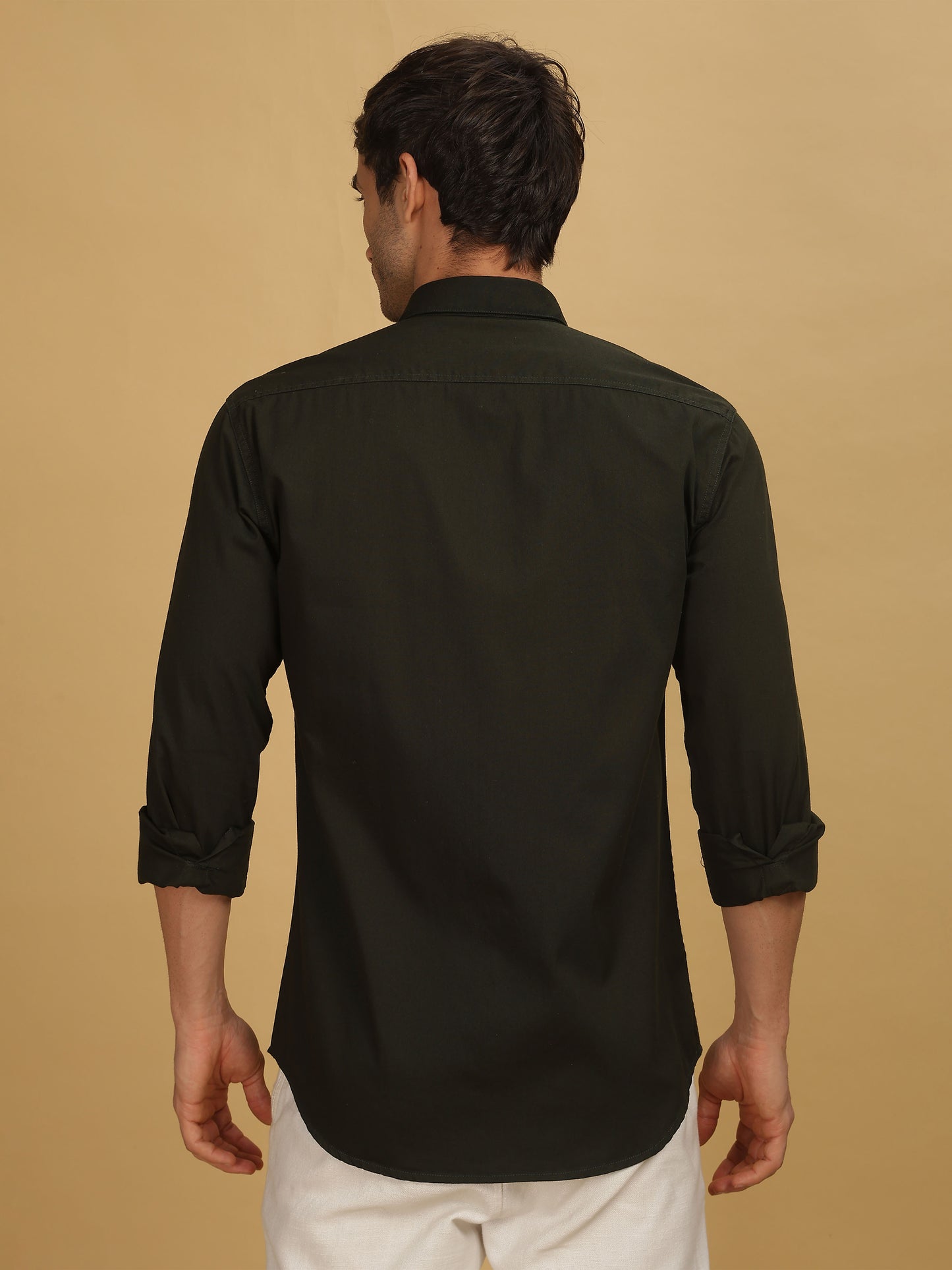 Double Pocket Dark Olive Green Shirt For Men