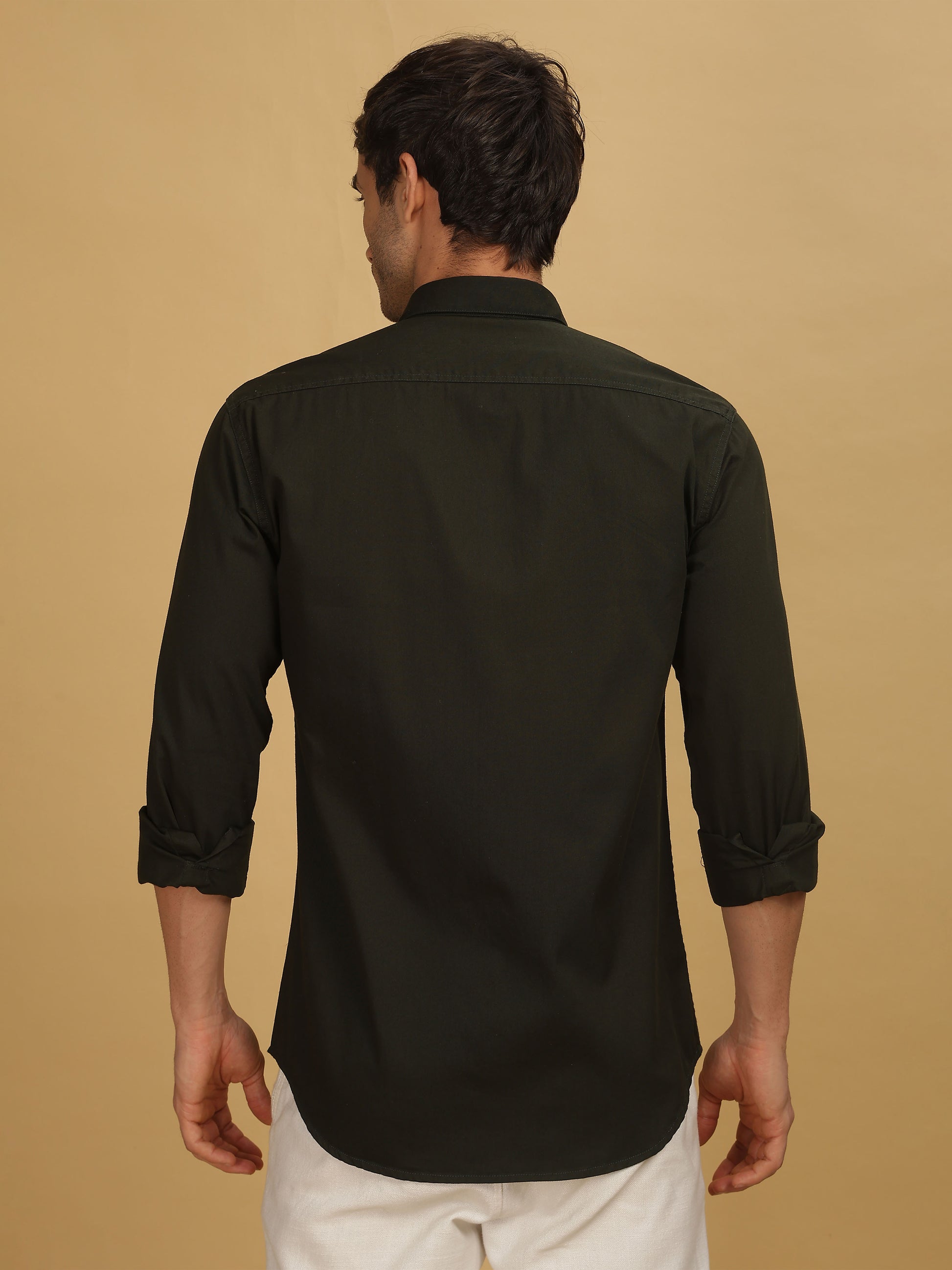 Double Pocket Dark Olive Green Shirt For Men