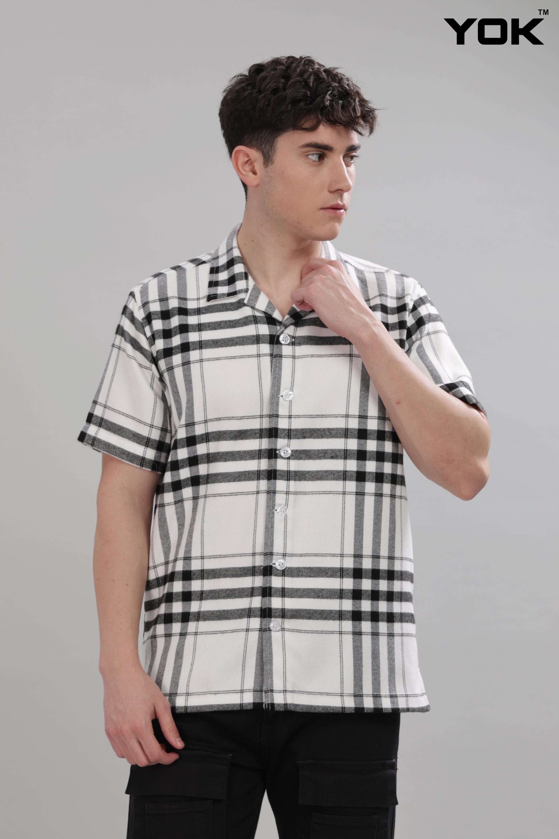 Mens Grey White Check Shirt
