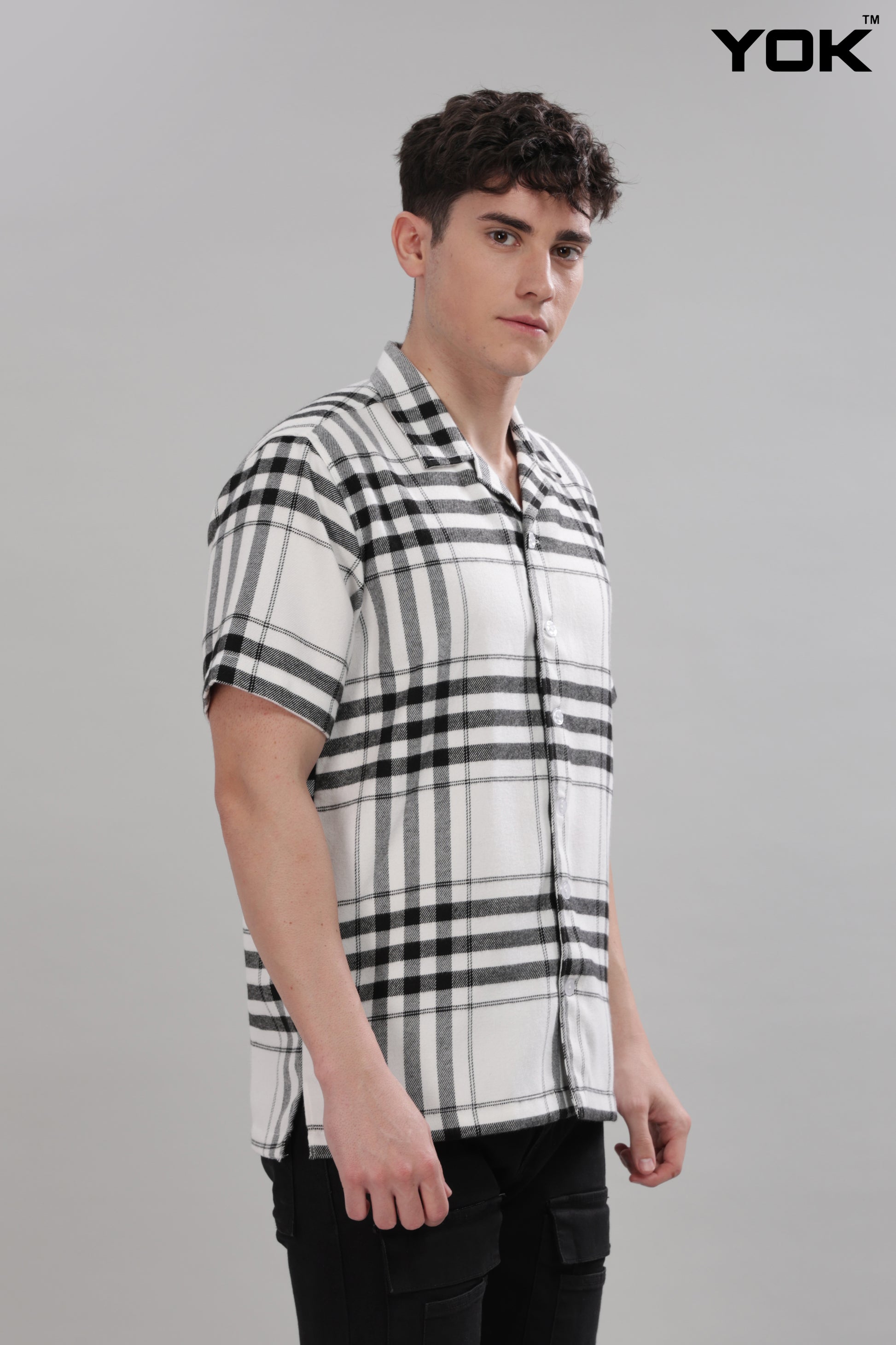 Mens Grey White Check Shirt