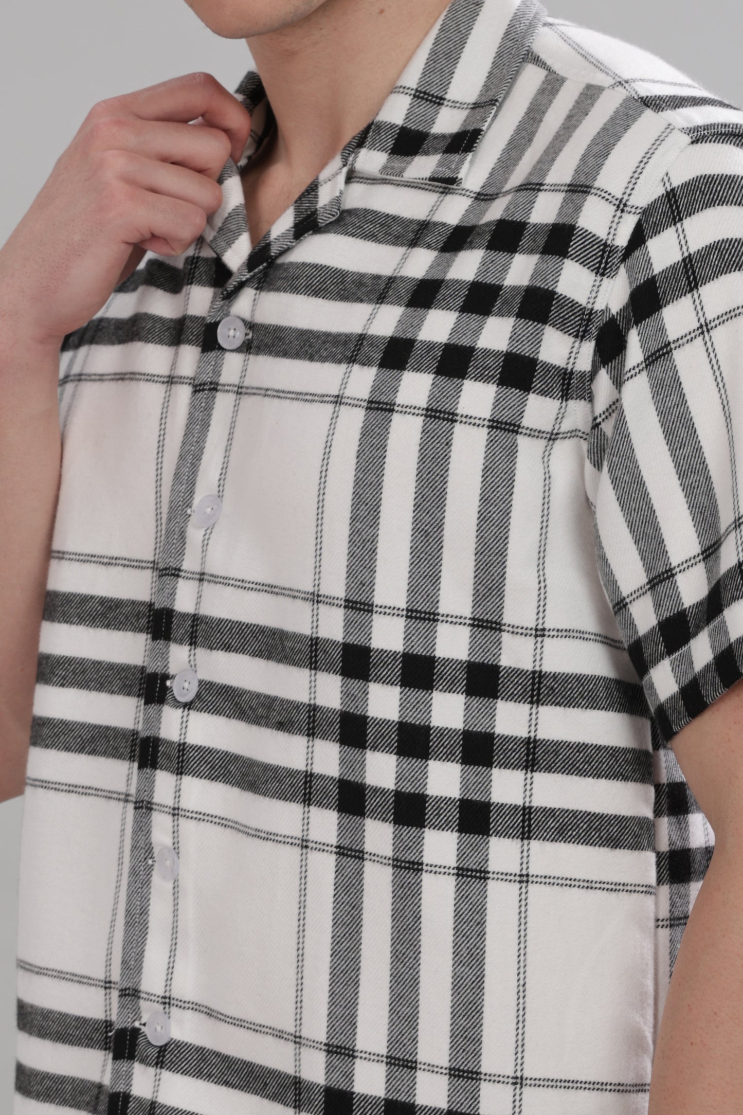 Mens Grey White Check Shirt