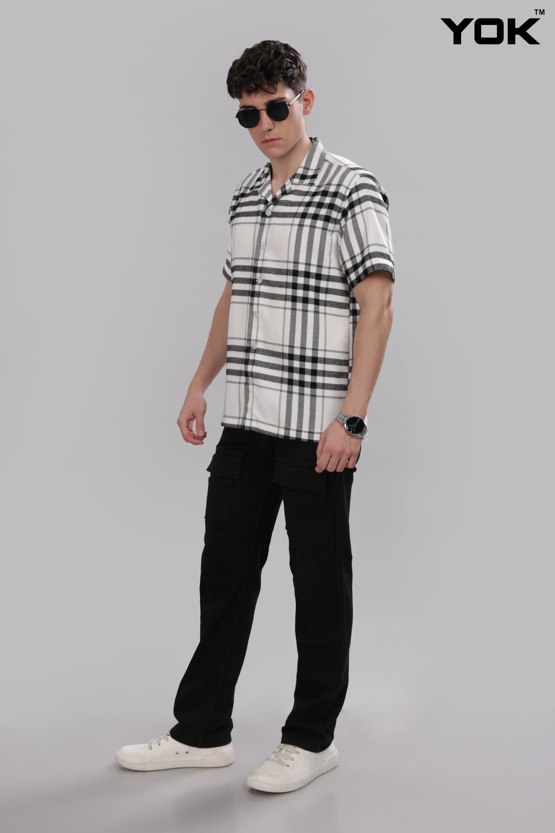 Mens Grey White Check Shirt