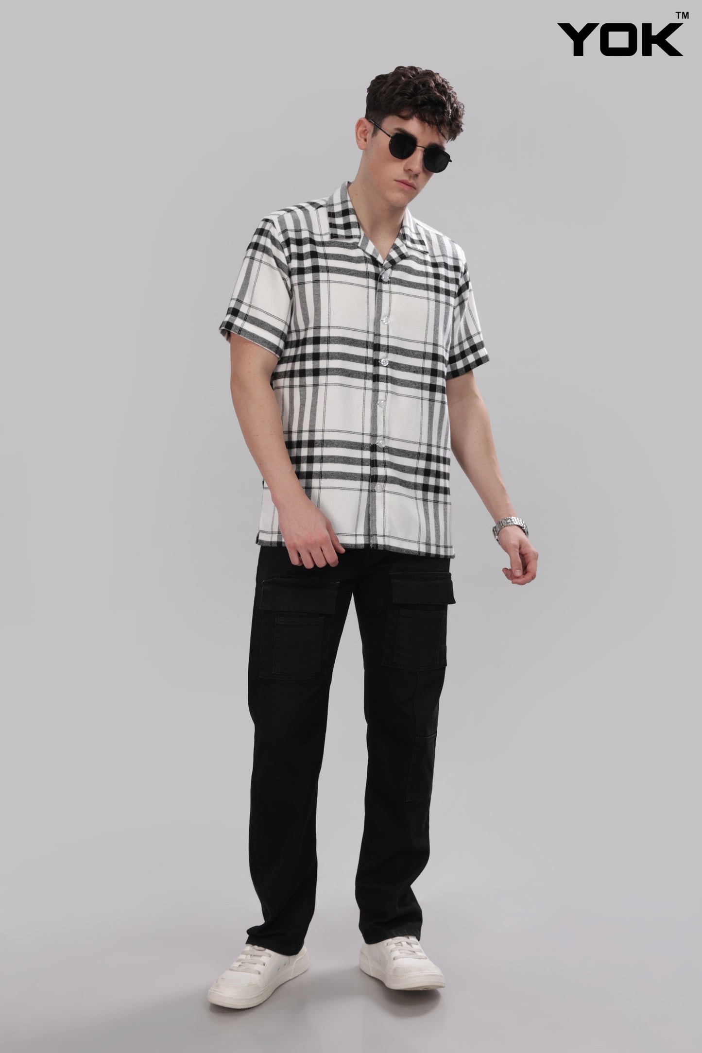 Mens Grey White Check Shirt