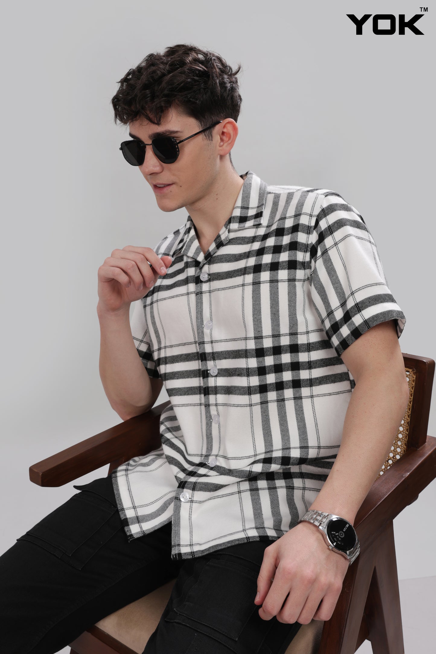 Mens Grey White Check Shirt