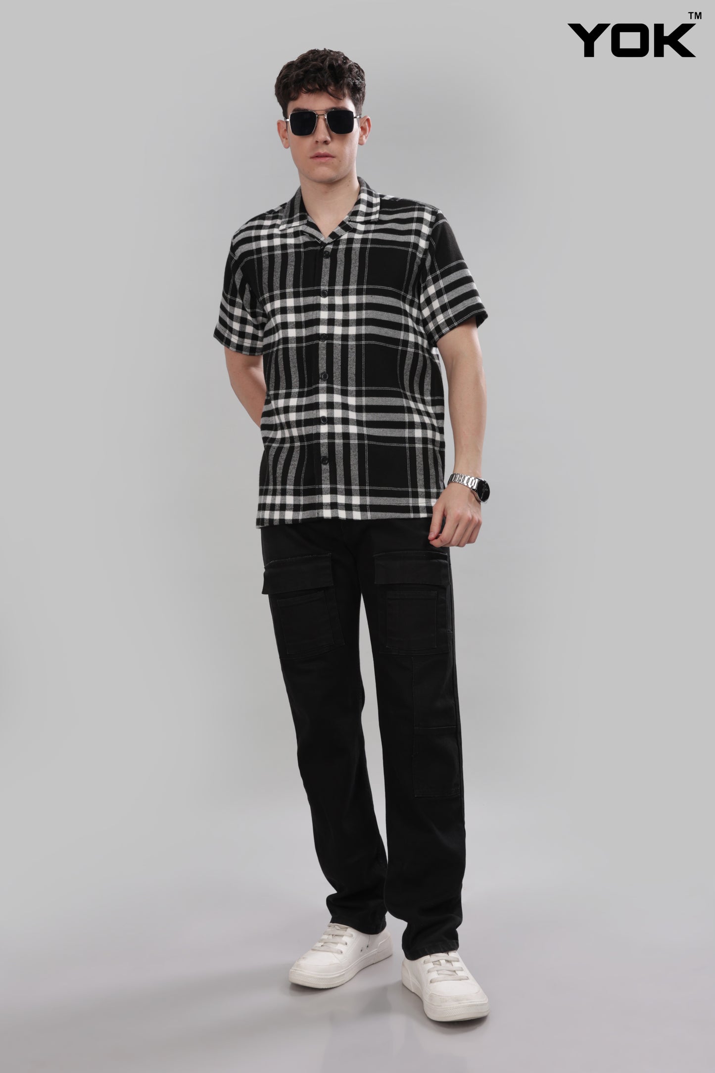 Black and Grey Check Shirt For Men