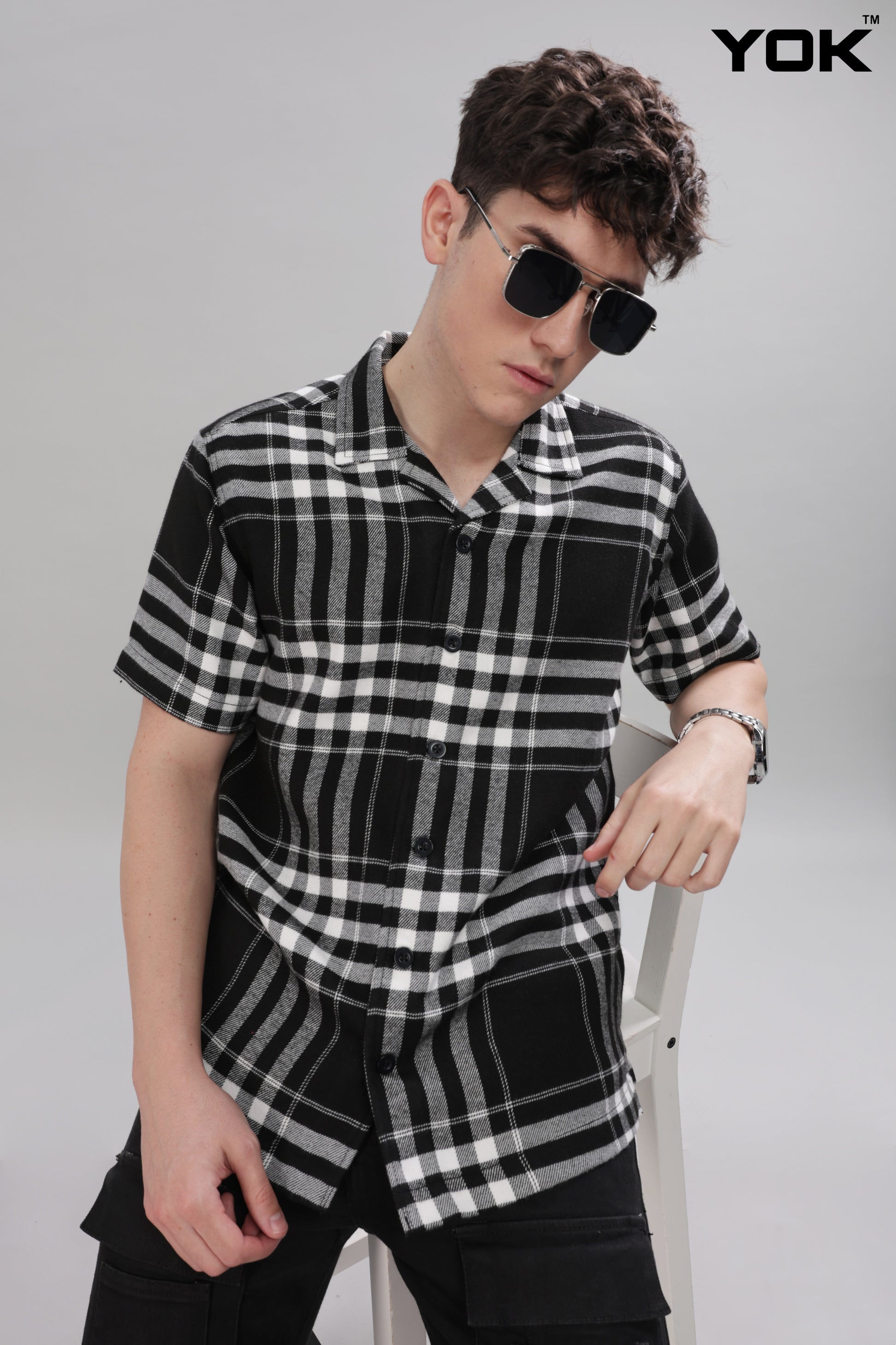 Black and Grey Check Shirt For Men